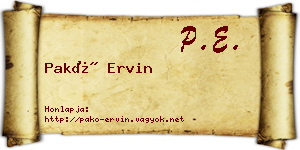 Pakó Ervin névjegykártya